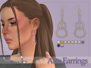 Sims 4 — Alex Earrings by SunflowerPetalsCC — A pair of guitar shaped "wire" earrings in 10 metal shades.