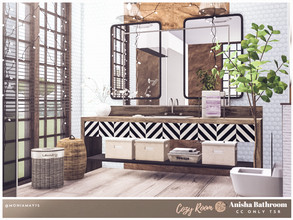 Sims 4 — Anisha Bathroom CC only TSR by Moniamay72 — A lovely brown, blue, white accent Bathroom in modern style.The room