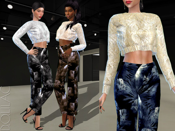 Sims 4 — Pattern Trousers DO422 by DOLilac — Custom thumbnail New Mesh 5 Colors Adult-Elder-Teen-Young Adult For Female