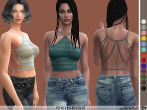 Sims 4 — Open Back Strappy Top by ekinege — Crop top featuring a high halter neckline and open strappy back. 15 different