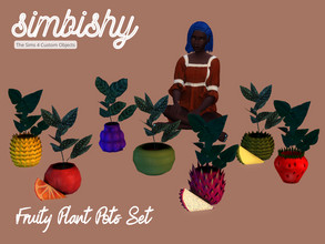 Sims 4 — Fruity Plant Pots Set by simbishy — This is a set of fruity plant pots! Apple (Red, Green, Yellow), Pineapple,