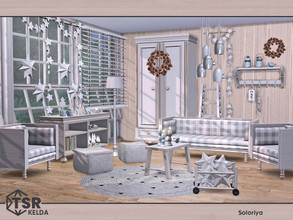 Sims 4 — Kelda by soloriya — A set of furniture for living rooms. Includes 10 objects: --armchair, --cabinet, --cart with