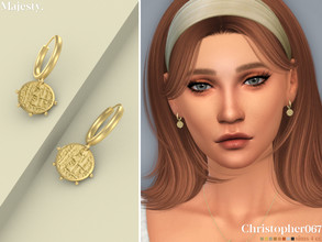 Sims 4 — Majesty Earrings by christopher0672 — This is a dazzling pair of small hoop earrings with an ancient coin