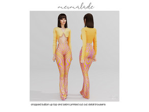 Sims 4 — [PATREON] Zebra Printed Cut Out Detail Trousers by mermaladesimtr — New Mesh 3 Swatches All Lods Teen to Elder