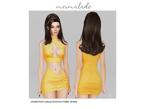 Sims 4 — [PATREON] Cross Front Cutout Bodycon Halter Dress by mermaladesimtr — New Mesh 6 Swatches All Lods Teen to Elder