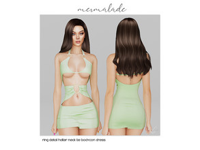 Sims 4 — [PATREON] Ring Detail Halterneck Tie Bodycon Dress by mermaladesimtr — New Mesh 6 Swatches All Lods Teen to