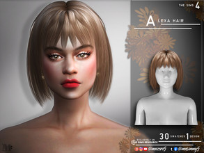 Sims 4 — Alexa Hair by Mazero5 — Elegant short haircut with full bangs 30 Swatches to choose from Feminine All Lods