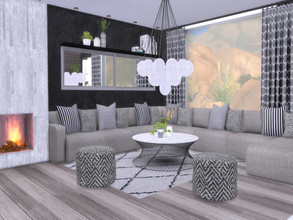 Sims 4 — Enzi Livingroom by Suzz86 — Enzi is a fully furnished and decorated livingroom. Size: 8x7 Value: $ 13,300 Short