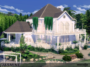 Sims 4 — Jasmine by Nessca — Jasmine is a large house surrounded by greenery. Natural colors dominate inside. Outside