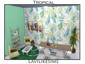 Sims 4 — Tropical Mural by lavilikesims — A 4 piece mural, endless, with large tropical leaves in two colours