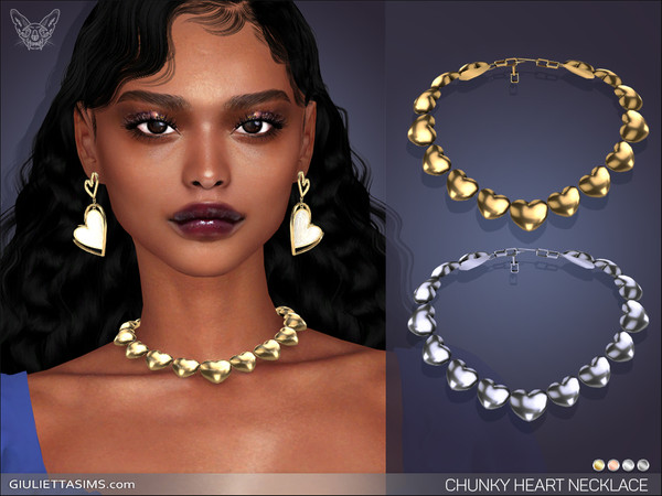 Sims 4 — Chunky Heart Necklace by feyona — Chunky Heart Necklace comes in 4 colors of metal: yellow gold, white gold,
