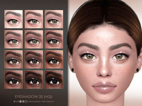 Sims 4 — Eyeshadow 20 (HQ) by Caroll912 — A 12-swatch glossy eyeshadow in neutral tones of peach, brown and black.