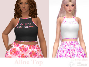 Sims 4 — Aline Top by Dissia — Short tank pajama top with simlish print and floral patterns ;) Available in 10 swatches