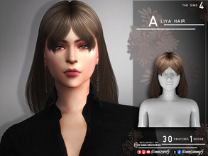 Sims 4 — Aliya Hair by Mazero5 — Shoulder length hair with bangs on it sides 30 Swatches to choose to from All Lods