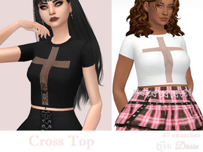 Sims 4 — Cross Top by Dissia — Short sleeves short top with fishnet cross cut in front :) Available in 47 swatches