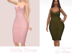 Sims 4 — Delia Dress by Dissia — Midi ribbed dress on thin straps in many colors Available in 47 swatches