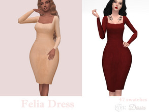 Sims 4 — Felia Dress by Dissia — Midi ribbed dress with long sleeves and square cleavage :) Available in 47 swatches
