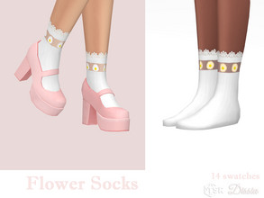 Sims 4 — Flower Socks by Dissia — Cute ankle high socks with flowers and lace finish :) Available in 14 swatches (Flowers