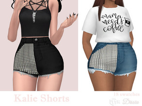 Sims 4 — Kalie Shorts by Dissia — High waist jeans shorts in 3 options - with studs of front, studs on front and back
