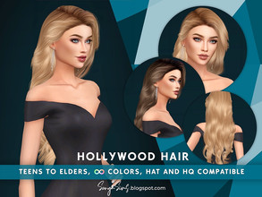 Sims 4 — [PATREON] Hollywood Hair by SonyaSimsCC — - Long hairstyle with curls for your glamorous sims. Hope you like it!