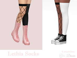 Sims 4 — Lethia Socks by Dissia — Two different high socks together - one fishnet and one normal :) Available in 4