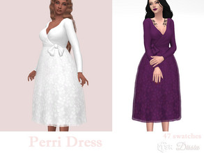 Sims 4 — Perri Dress by Dissia — Cute long sleeves midi dress with bow and extra transparent lace layer ;) Available in