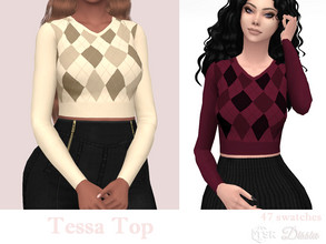Sims 4 — Tessa Top by Dissia — Short long sleeves top with diamond plaid pattern in front ;) Available in 47 swatches