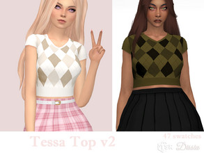 Sims 4 — Tessa Top v2 by Dissia — Short sleeves top with diamond plaid pattern in front ;) Available in 47 swatches