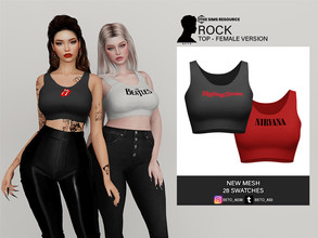 Sims 4 — Rock (Top - Female version) by Beto_ae0 — Women's top with rock band prints - 28 colors - New Mesh - All Lods -