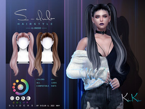 Sims 4 — Double tail hairstyle (kiki) by S-Club — Double tail long hair,20 base colors+colors sliders, support HQ mod and