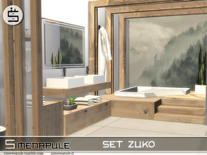 Sims 4 — Set Zuko by Simenapule — Set Zuko is a modern Bathroom. The set includes 9 Objects and 1 Wall: - Bathtube - Beam