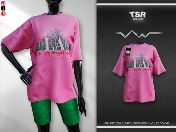 Sims 4 — PALM SET-204 (T-SHIRT) BD663 by busra-tr — 10 colors Adult-Elder-Teen-Young Adult For Female Custom thumbnail