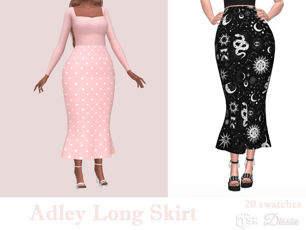 Sims 4 — Adley Long Skirt by Dissia — Long / midi high waist skirt with different prints :) Available in 20 swatches