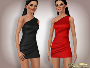 Sims 3 — Satin One-Shoulder Mini Dress by Harmonia — 3 color. Recolorable Please do not use my textures. Please do not