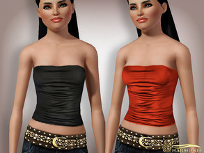 Sims 3 — Ruched Bandeau Crop Top by Harmonia — 3 color. Recolorable Please do not use my textures. Please do not