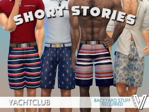 Sims 4 — Yacht Club Shorts by SimmieV — Ahoy and welcome aboard. These 8 nautical themed shorts are perfect for a day on