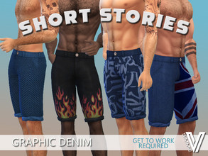 Sims 4 — Graphic Denim Shorts by SimmieV — A collection of 8 classic graphic denim shorts from a time when denim was
