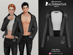 Sims 4 — Alternative (Top V1) by Beto_ae0 — Crop top with rocker jacket, enjoy it - 13 colors - New Mesh - All Lods - All