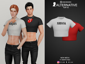 Sims 4 — Alternative (Top V3) by Beto_ae0 — Men's crop top with rock prints, enjoy it - 17 colors - New Mesh - All Lods -