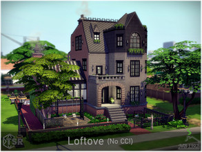 Sims 4 — Loftove (No CC!) by nobody13922 — Small family house in industrial style with garden. First floor: hall, study