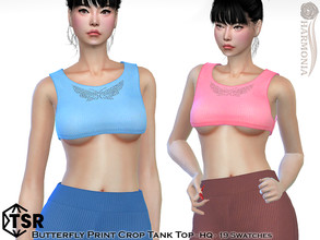 Sims 4 — Butterfly Print Crop Tank Top by Harmonia — New Mesh All Lods 19 Swatches HQ Please do not use my textures.
