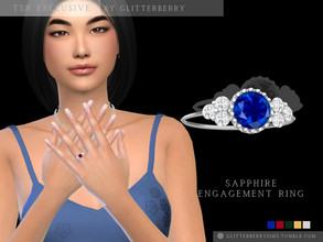 Sims 4 — Sapphire Engagement Ring by Glitterberryfly — A sapphire inspired engagement ring with diamonds and silver band