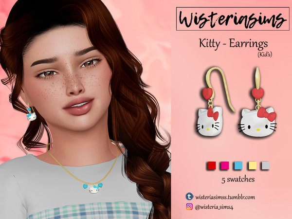 Sims 4 — Kitty - Earrings (Kids) by WisteriaSims — **FOR KID'S **NEW MESH - 5 swatches - Base Game Compatible - HQ Mod