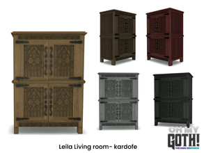Sims 4 — Oh My Goth_kardofe_Leila_Cabinet by kardofe — Sideboard with four doors, decorated with carved wood, and metal