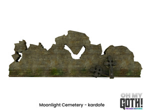Sims 4 — Oh My Goth_kardofe_Moonlight_Ruinous wall by kardofe — Ruinous wall with old tombstones leaning on it