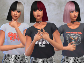 Sims 4 — Oversized Rock T-shirt Collection by beckez2 — Mesh edited from base game, collection of 4 rock t-shirts.