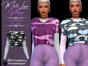 Sims 4 — Multi Layer Goth Top by FatalRose47 — A loose fitting gothi/pastel goth themed shirt with an undershirt. There