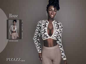 Sims 4 — Short Printed Jacket Top by pizazz — Short Printed Jacket Top for your female sims. Sims 4 games. Put something