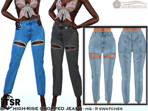 Sims 4 — High-rise Cropped Jeans by Harmonia — New Mesh All Lods 9 Swatches HQ Please do not use my textures. Please do