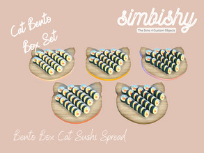 Sims 4 — Bento Box Cat Sushi Spread by simbishy — For cute lunchtimes! A cat-shaped chopping board with sushi overflow